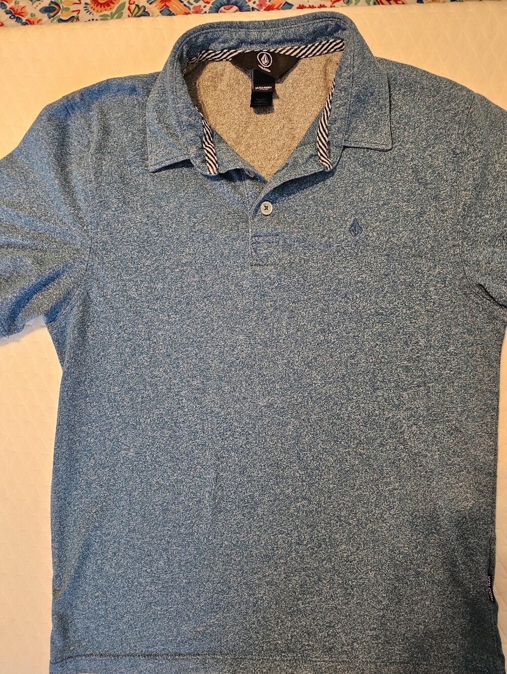 Volcom Youth Medium 10 Wowzer Short Sleeve Polo Shirt Heathered Blue C0111700